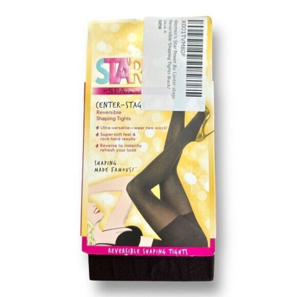 Star Power by Spanx Tights Size A Black Reversible Shaping Hosiery Center Stage - Picture 2 of 8
